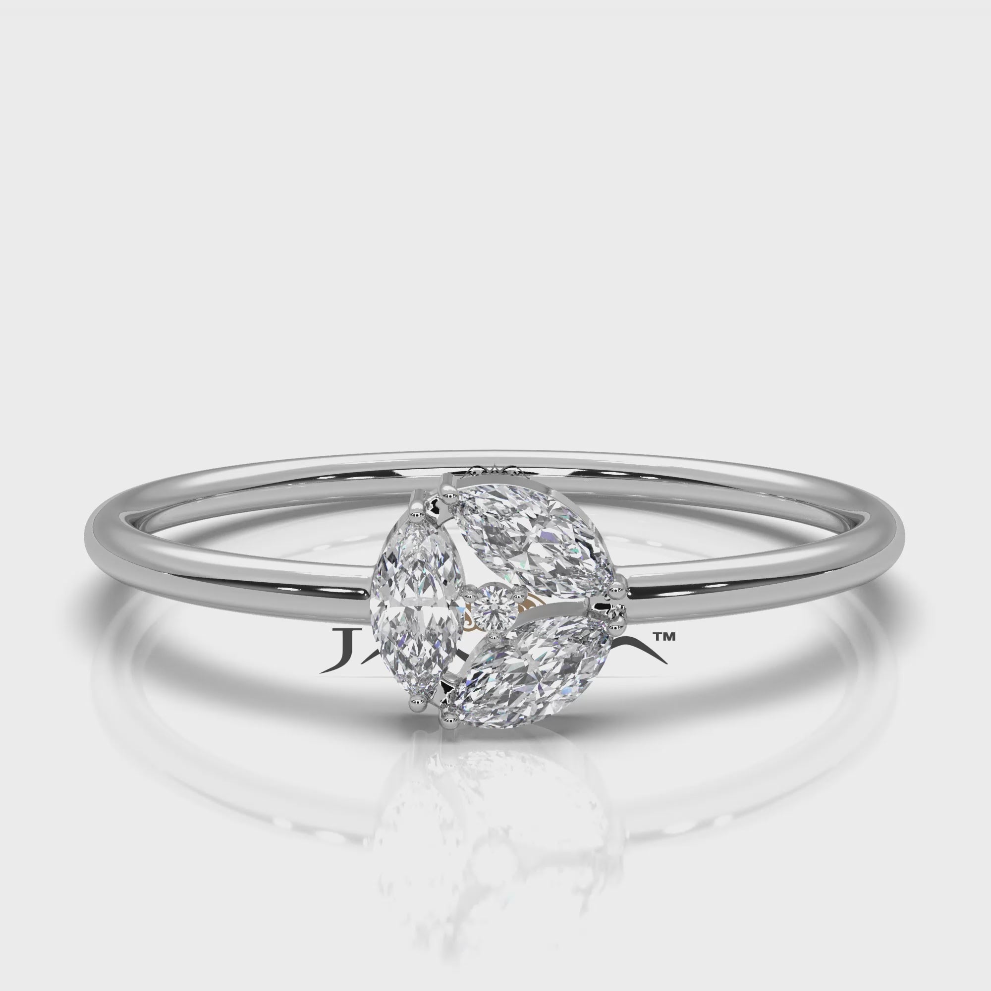 Tiny Round And Marquise Lab Diamond Prong Set Fashion Ring 0.17ctw.