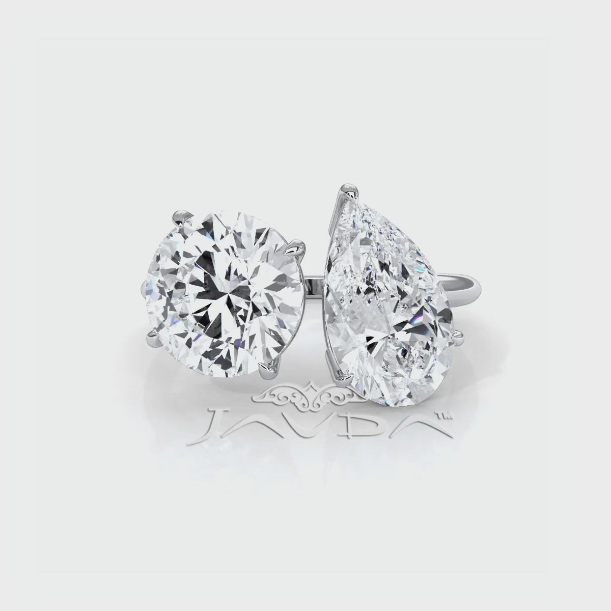 2Stone Round Pear Diamond Engagement Prong Set 14K White Gold 4.58 Ctw.