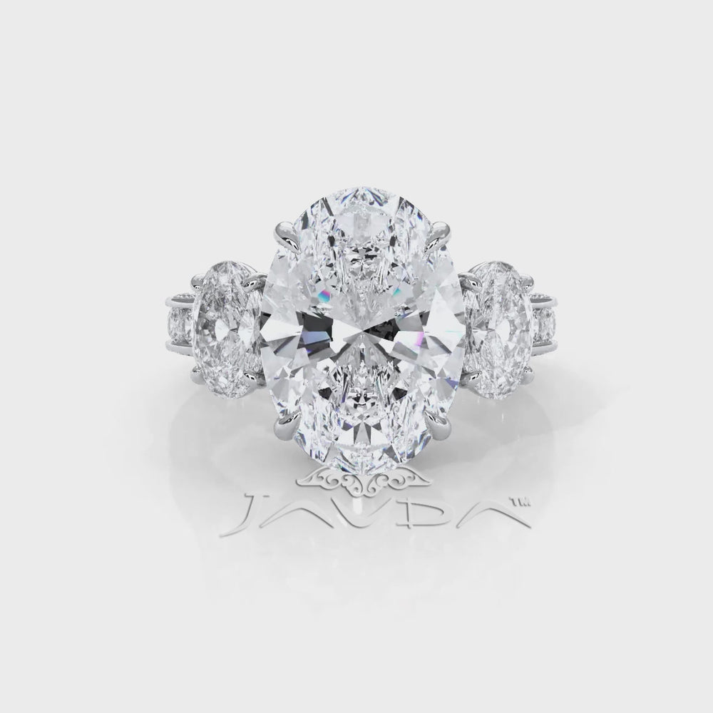 3 Stone Oval Lab Grown Diamond Engagement Ring IGI Certified 14k White Gold 10.02 Ctw.
