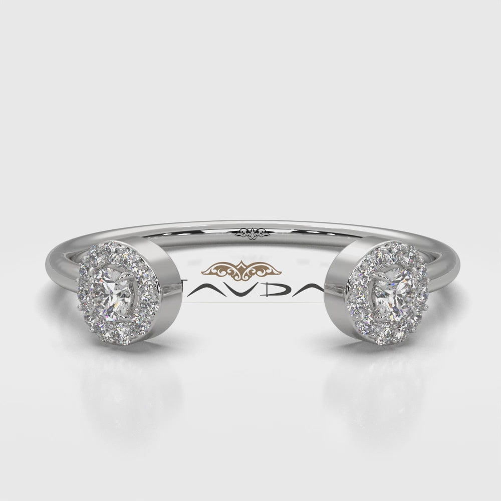 Women's Thin Round Lab Diamond Open Cuff Fashion Ring 0.14ctw.