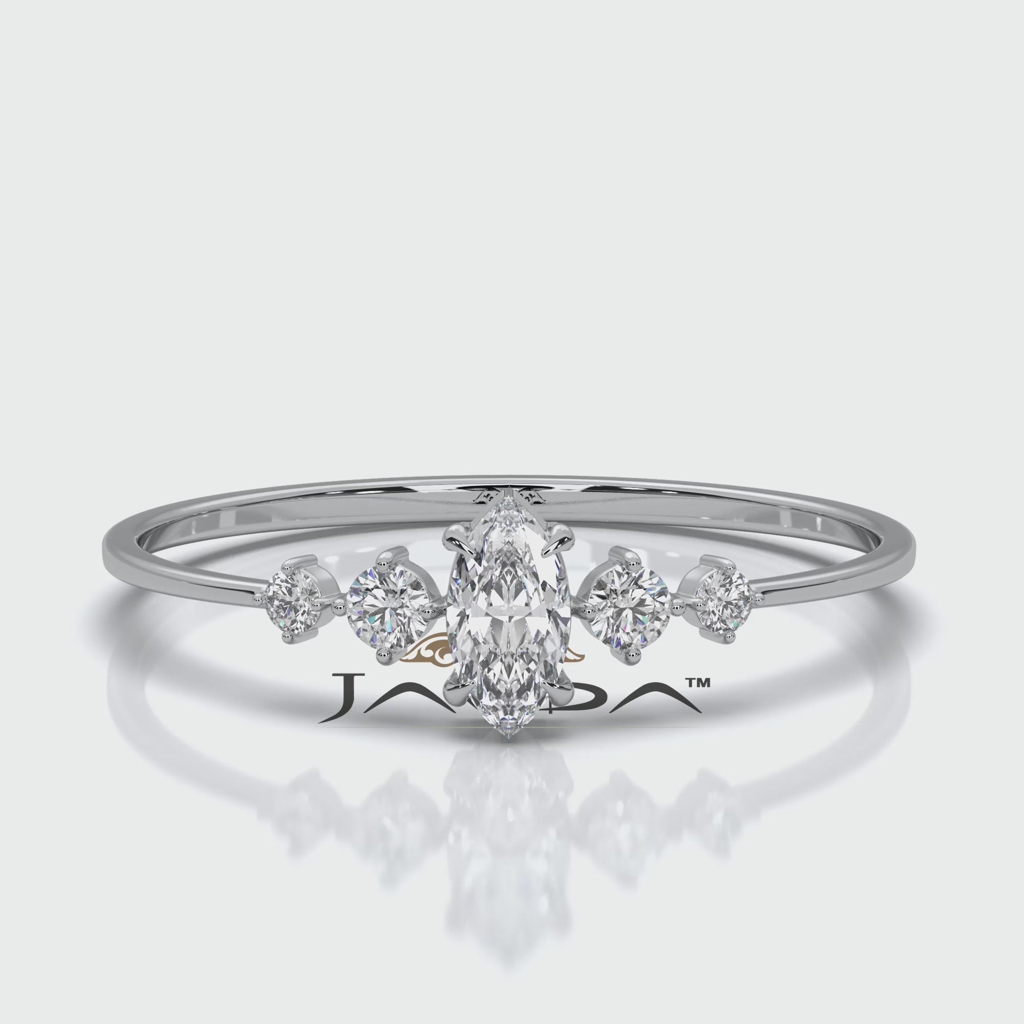 Delicate Petite 5 Stone Marquise Round Lab Diamond Fashion Ring 0.16ctw.