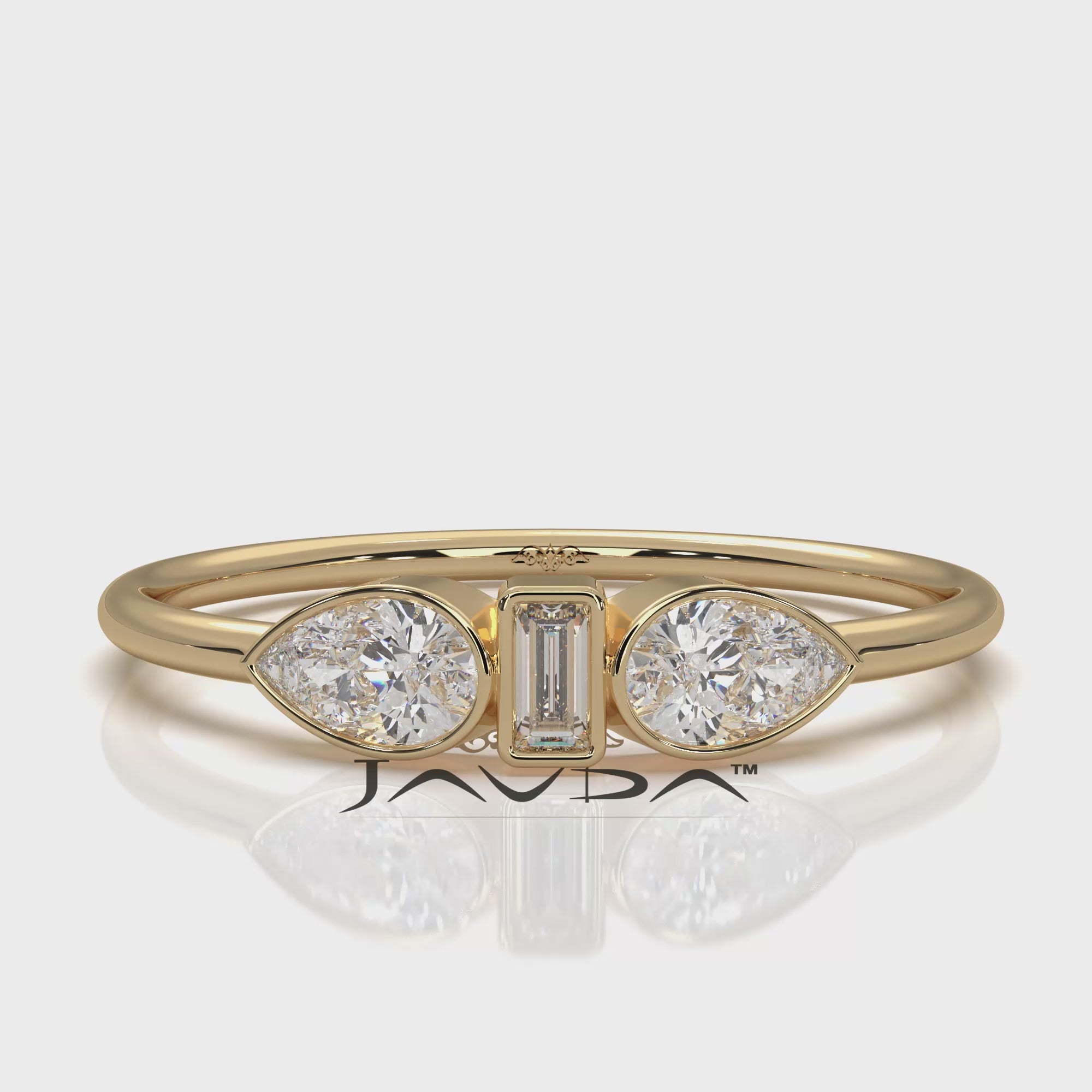 Minimalist 3 Stone Pear Baguette Bezel Lab Diamond Fashion Ring 0.38ctw.