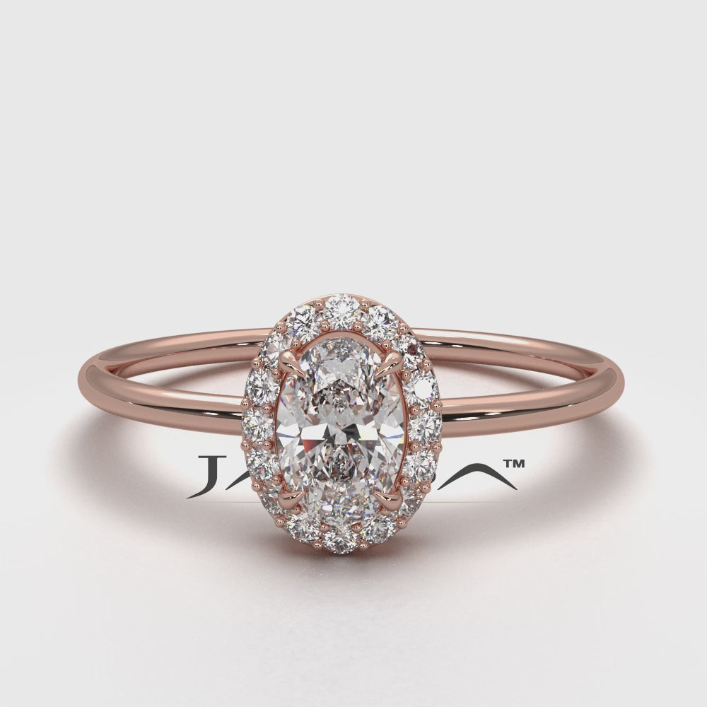 Slim Halo Oval Micro Pave Set Lab Diamond Engagement Ring 0.47ctw.