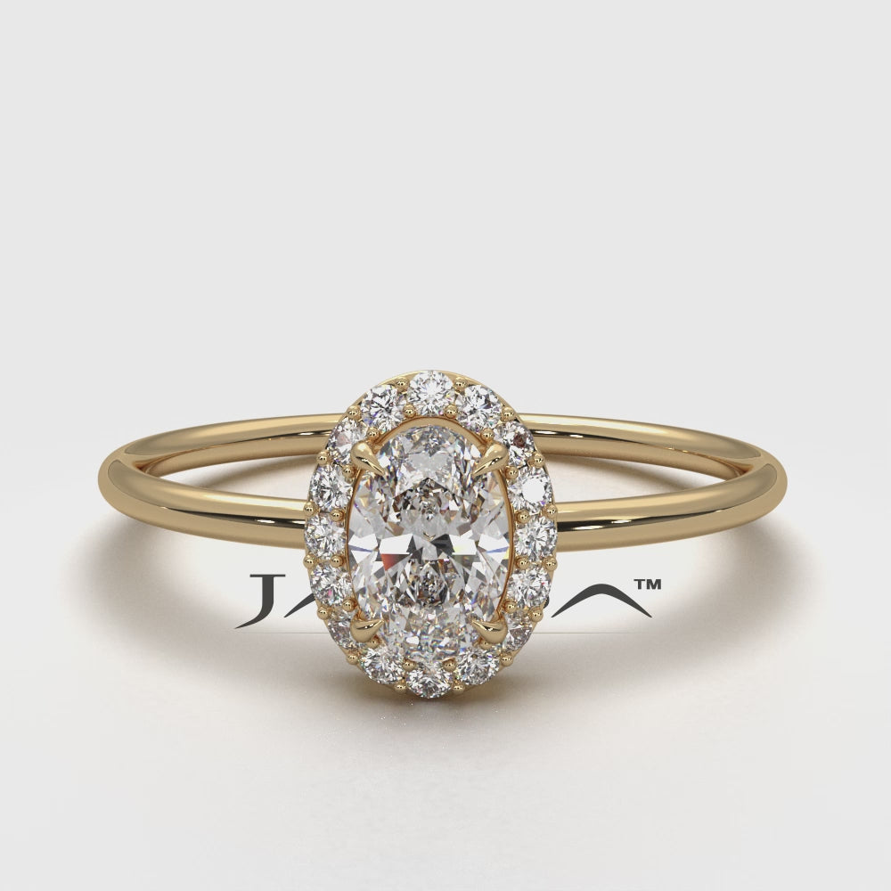 Slim Halo Oval Micro Pave Set Lab Diamond Engagement Ring 0.47ctw.