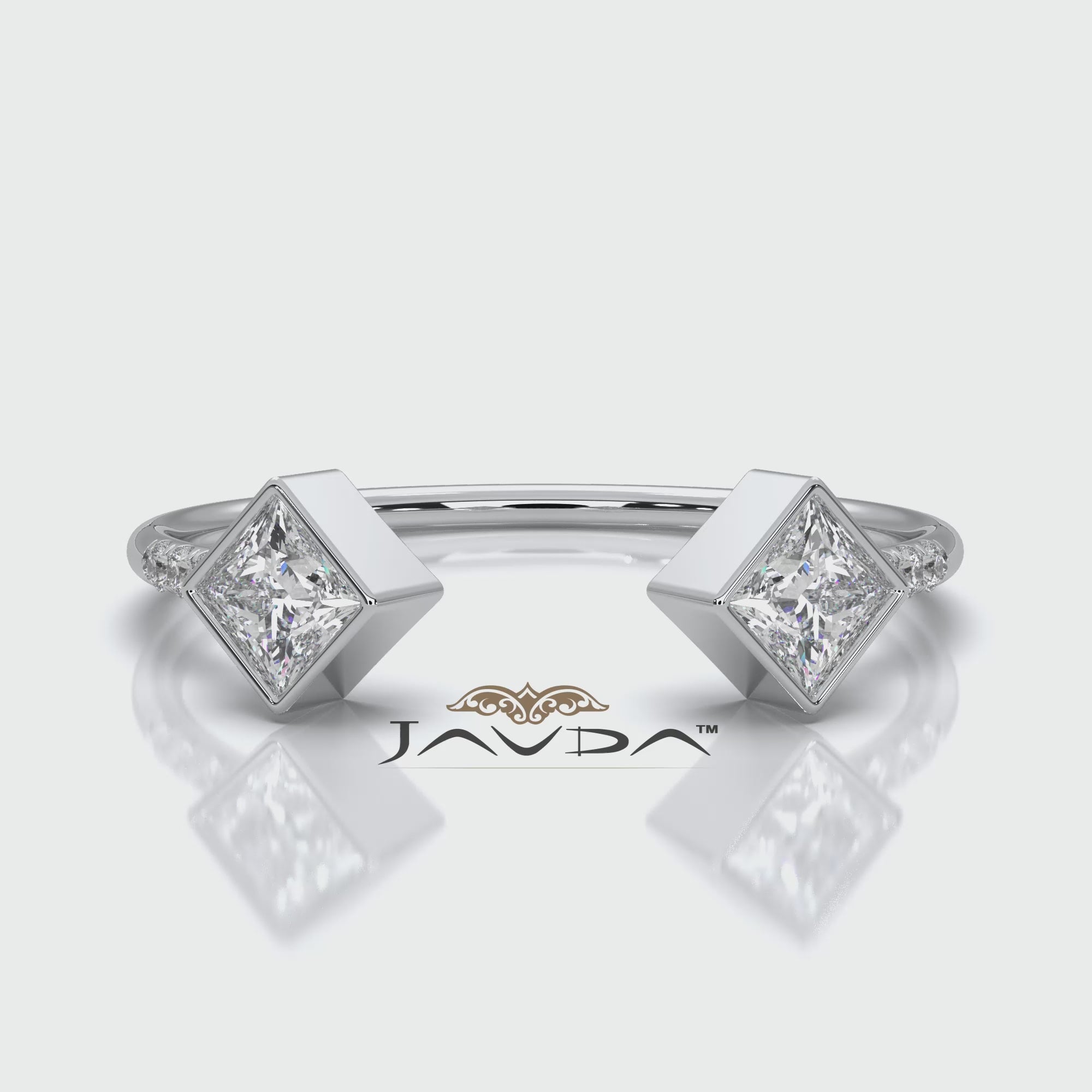 Princess Cut Bezel Set Open Cuff Lab Diamond Fashion Ring 0.37ctw.