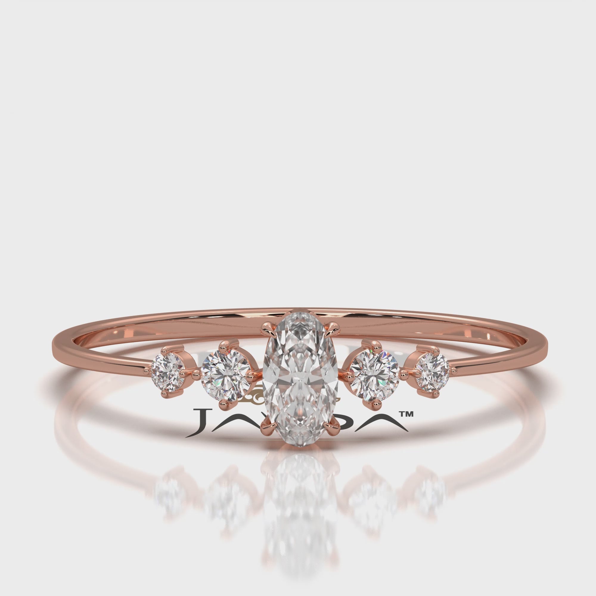 Petite Thin Minimalist 5 Stone Oval Round Lab Diamond Fashion Ring 0.17ctw.