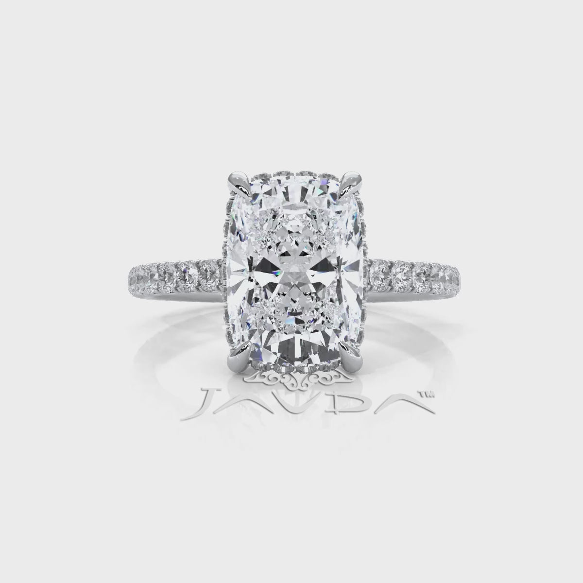 French U Pave Set Hidden Halo Lab Grown Diamond Engagement Ring IGI Certified 3.52 Ctw.