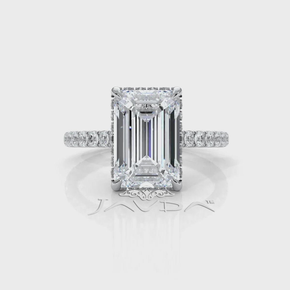 French U Pave Set Hidden Halo Lab Grown Diamond Engagement Ring IGI Certified 3.52 Ctw.