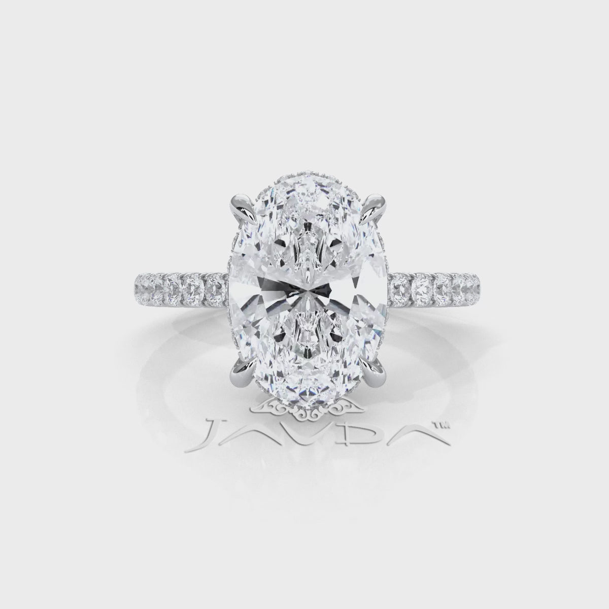 French U Pave Set Hidden Halo Lab Grown Diamond Engagement Ring IGI Certified 3.52 Ctw.