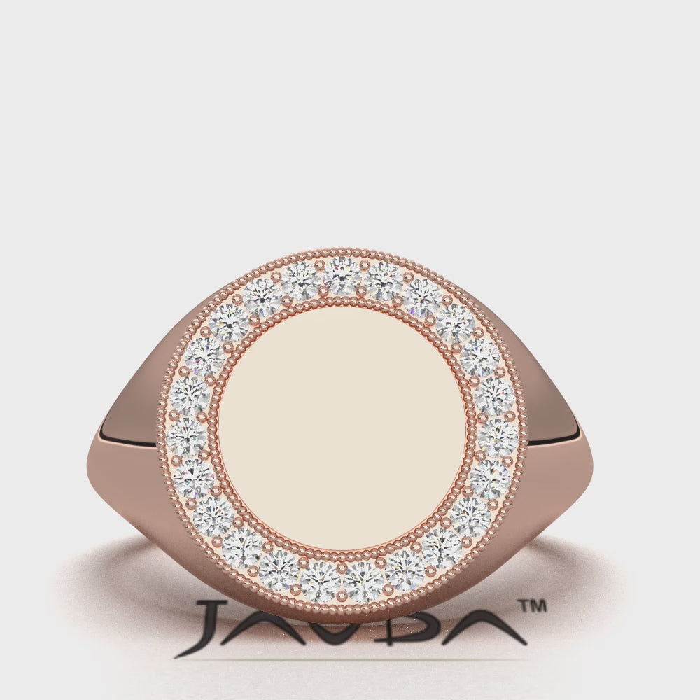 Minimalist Milgrain Signet Round Lab Diamond Fashion Ring 0.26ctw.