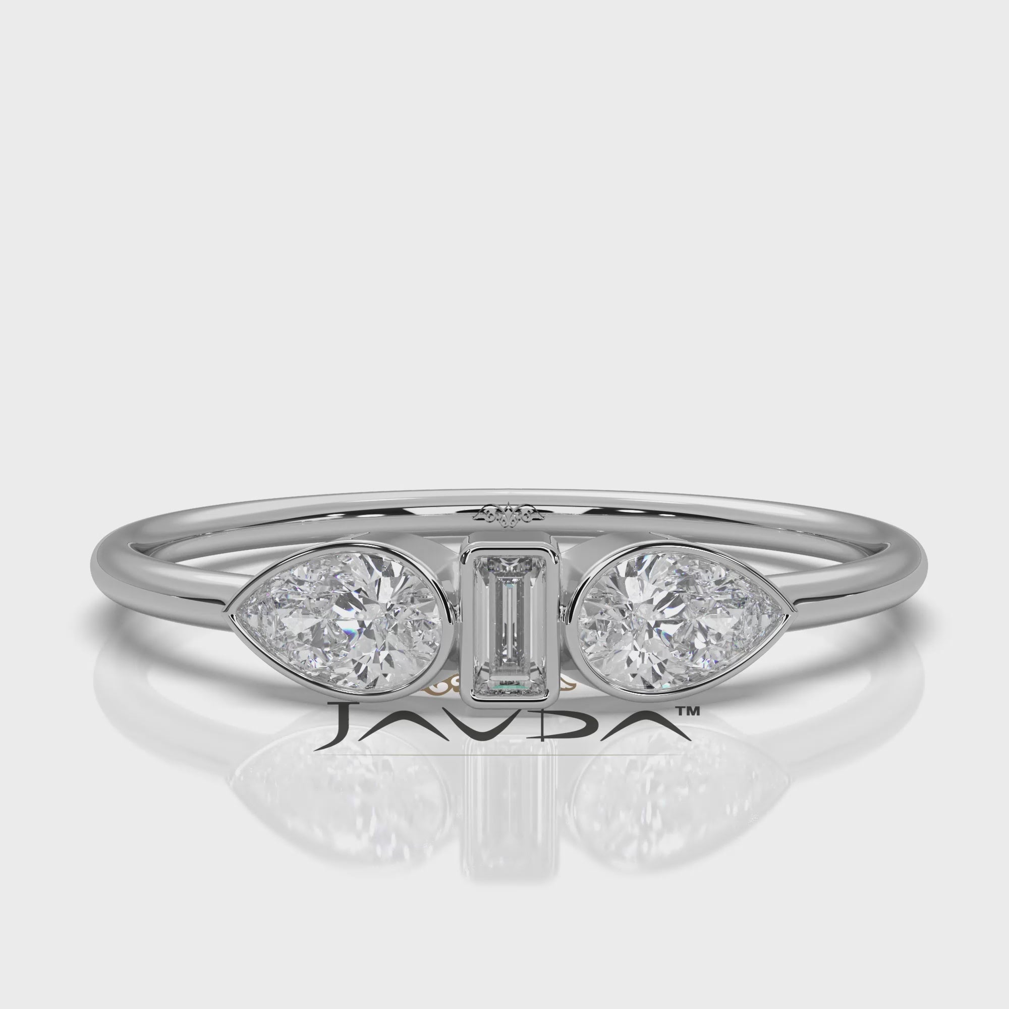 Minimalist 3 Stone Pear Baguette Bezel Lab Diamond Fashion Ring 0.38ctw.