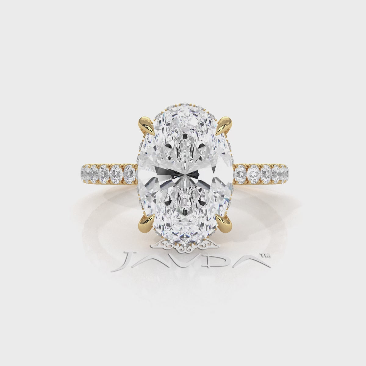 French U Pave Set Hidden Halo Lab Grown Diamond Engagement Ring IGI Certified 3.52 Ctw.