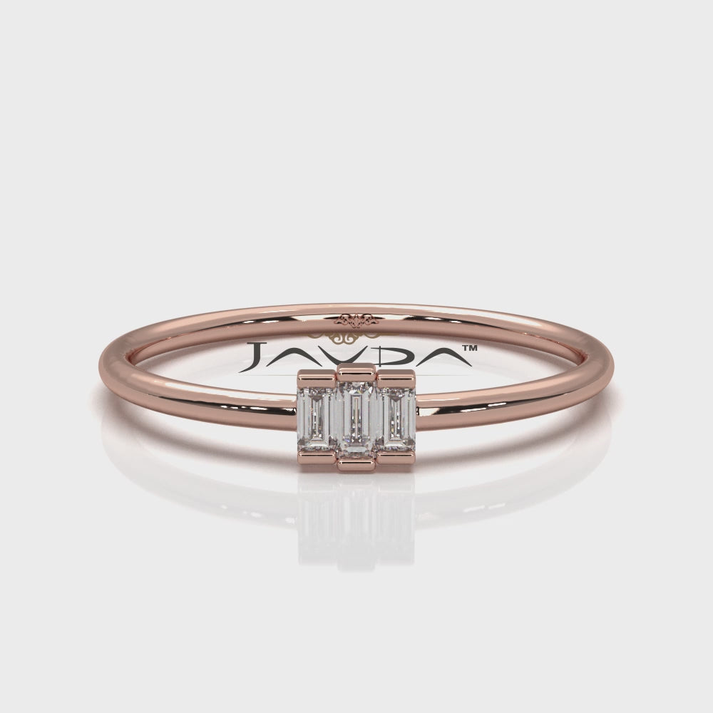 Thin Bar Set 3 Stone Baguette Fashion Lab Diamond Ring 0.12ctw.