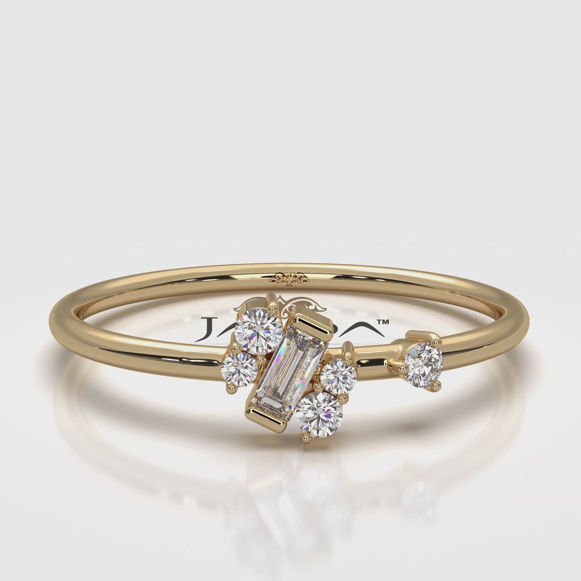 Slanted Baguette And Round Lab Diamond Fashion Ring 0.12ctw.