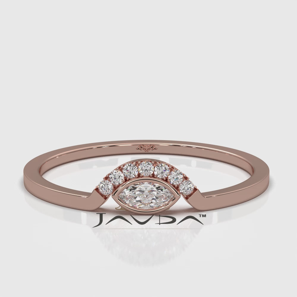 Womens Marquise And Round Half Moon Lab Diamond Ring 0.085ctw.