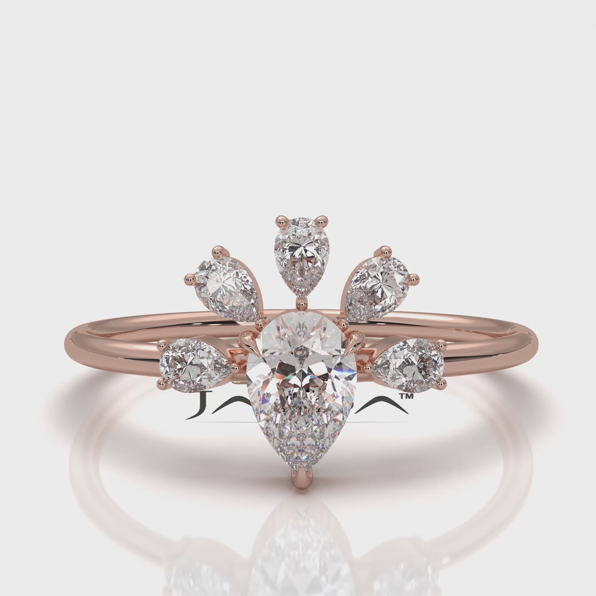 Crescent Style Prong Set Pear Lab Diamond Fashion Ring 0.63ctw.