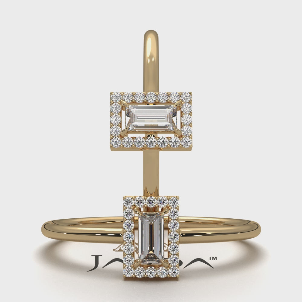 Slim And Dainty Baguette Halo Lab Diamond Engagement Ring 0.17ctw.