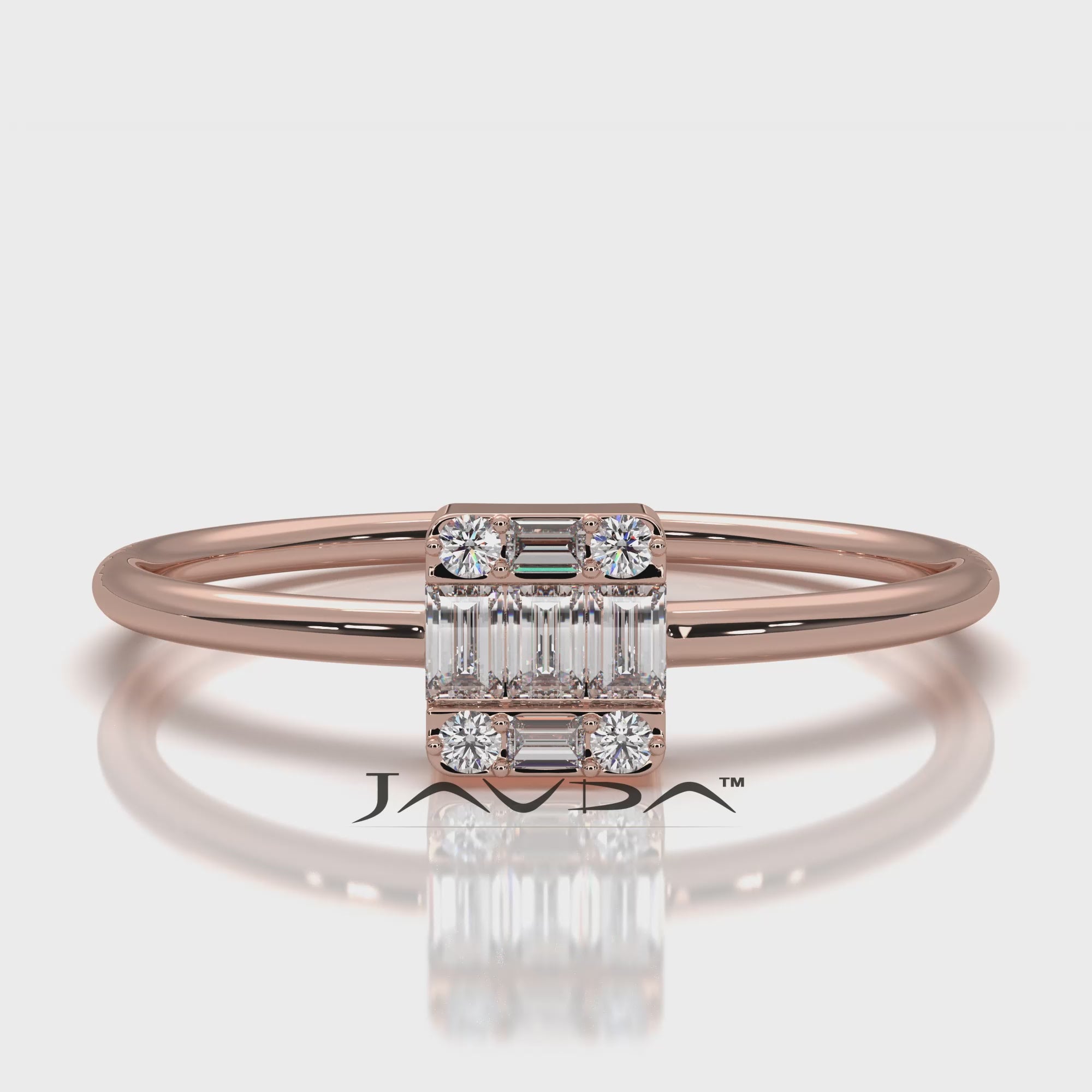 Slim Baguette Round Lab Diamond Minimalist Fashion Ring 0.15ctw.