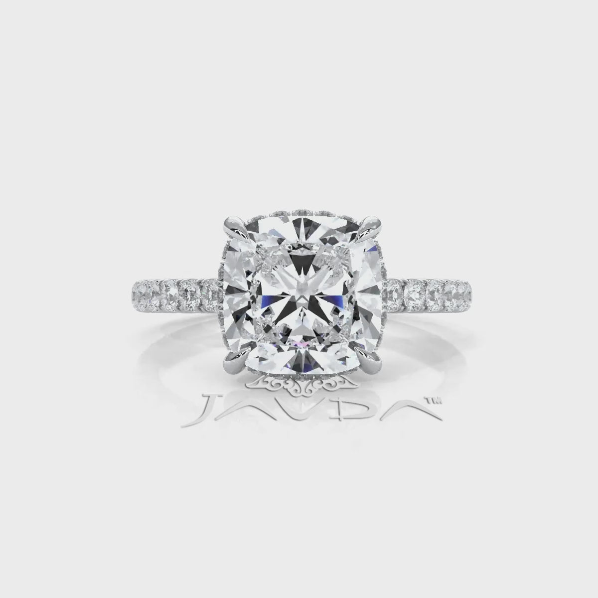 French U Pave Set Hidden Halo Lab Grown Diamond Engagement Ring IGI Certified 3.52 Ctw.