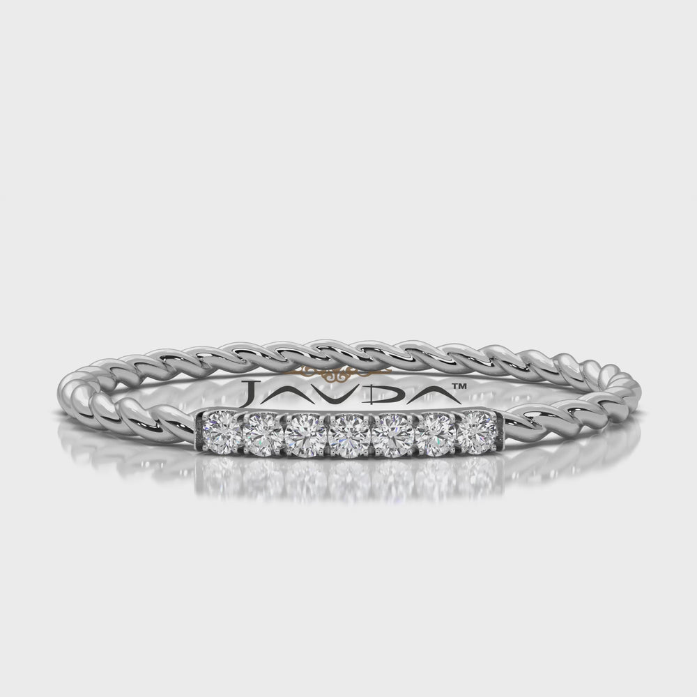 Sleek And Slim Twisted Rope Design Round Lab Diamond Wedding Ring 0.04ctw.