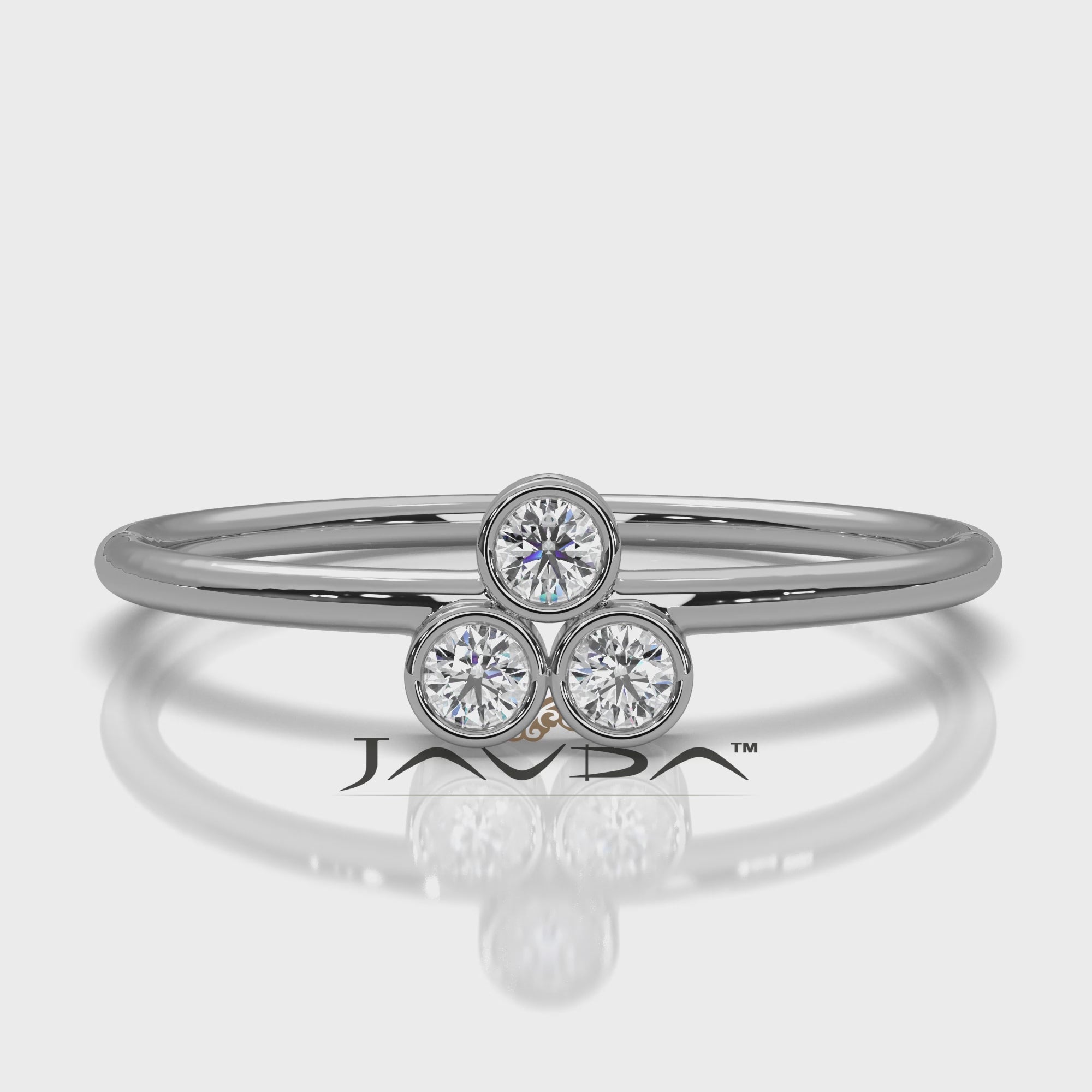 Cluster Stackable 3 Stone Bezel Set Round Lab Diamond Fashionable Ring 0.09ctw.