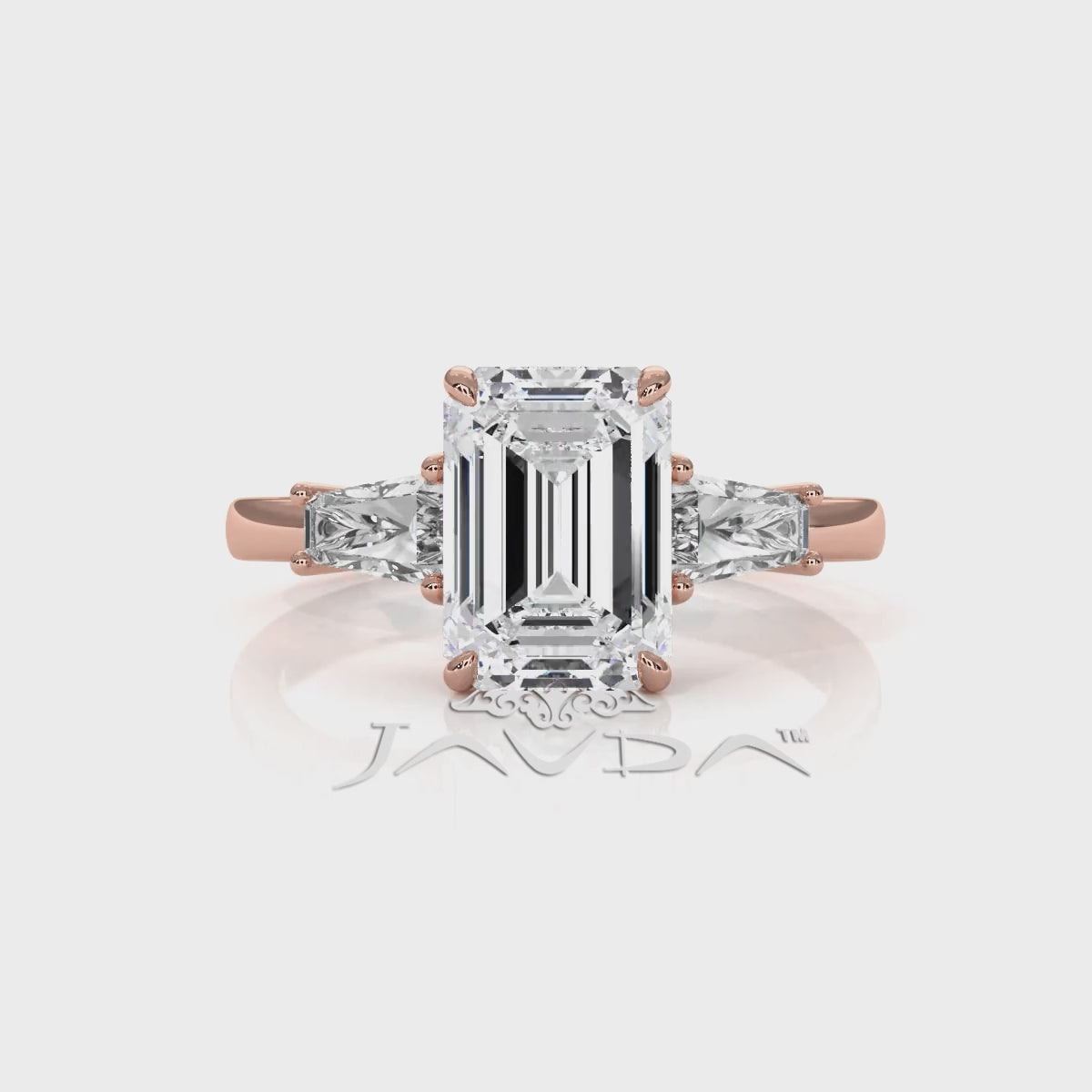 3 Stone Emerald Lab Grown Diamond Engagement Ring IGI Certified 14k White Gold 2.61 Ctw.