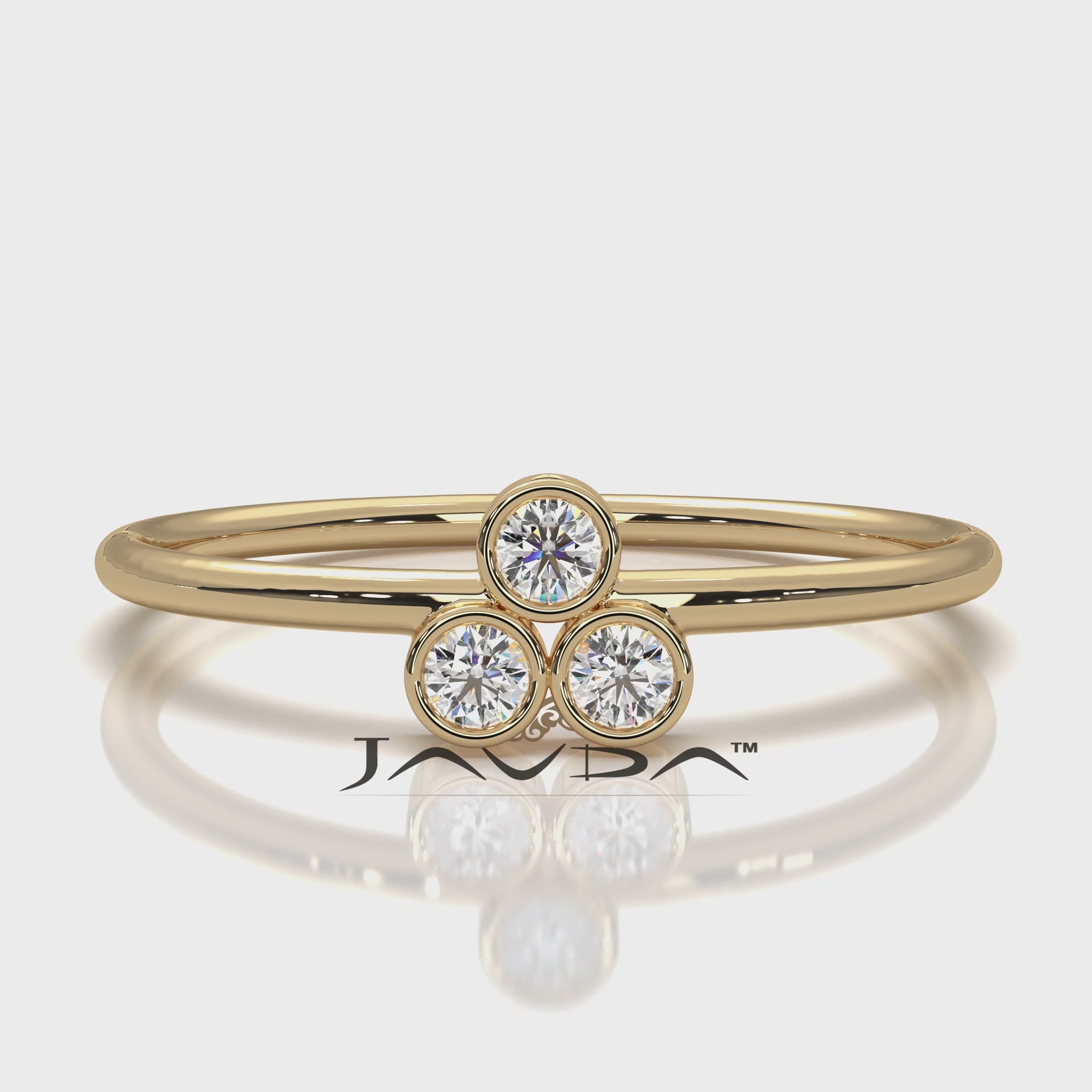 Cluster Stackable 3 Stone Bezel Set Round Lab Diamond Fashionable Ring 0.09ctw.