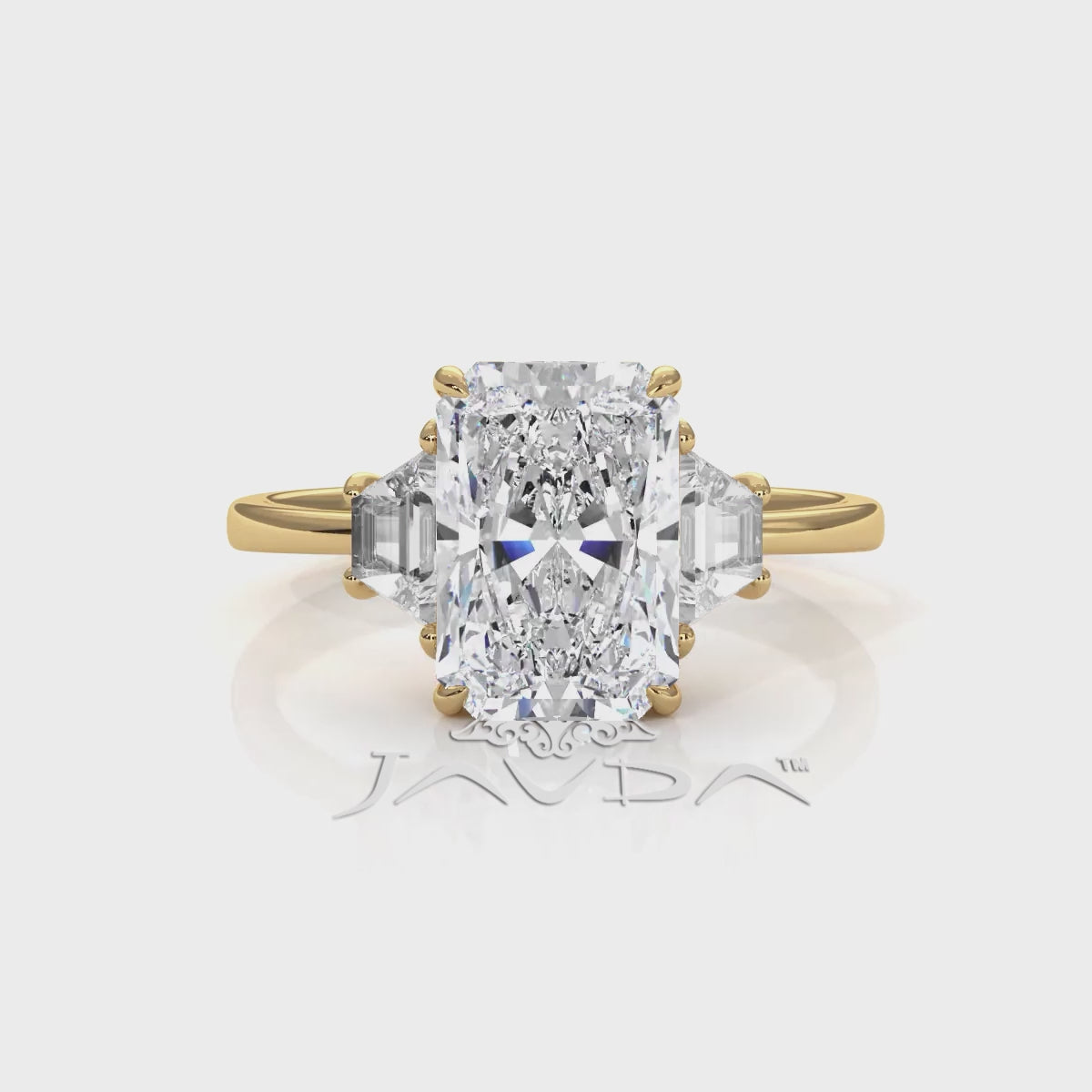3 Stone Radiant Lab Grown Diamond Engagement Ring IGI 14k White Gold 5.04 Ctw.