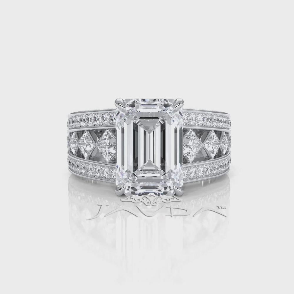 Emerald Cut Lab Grown Diamond Engagement Ring 4.25 Ct IGI Certified with Side Stones