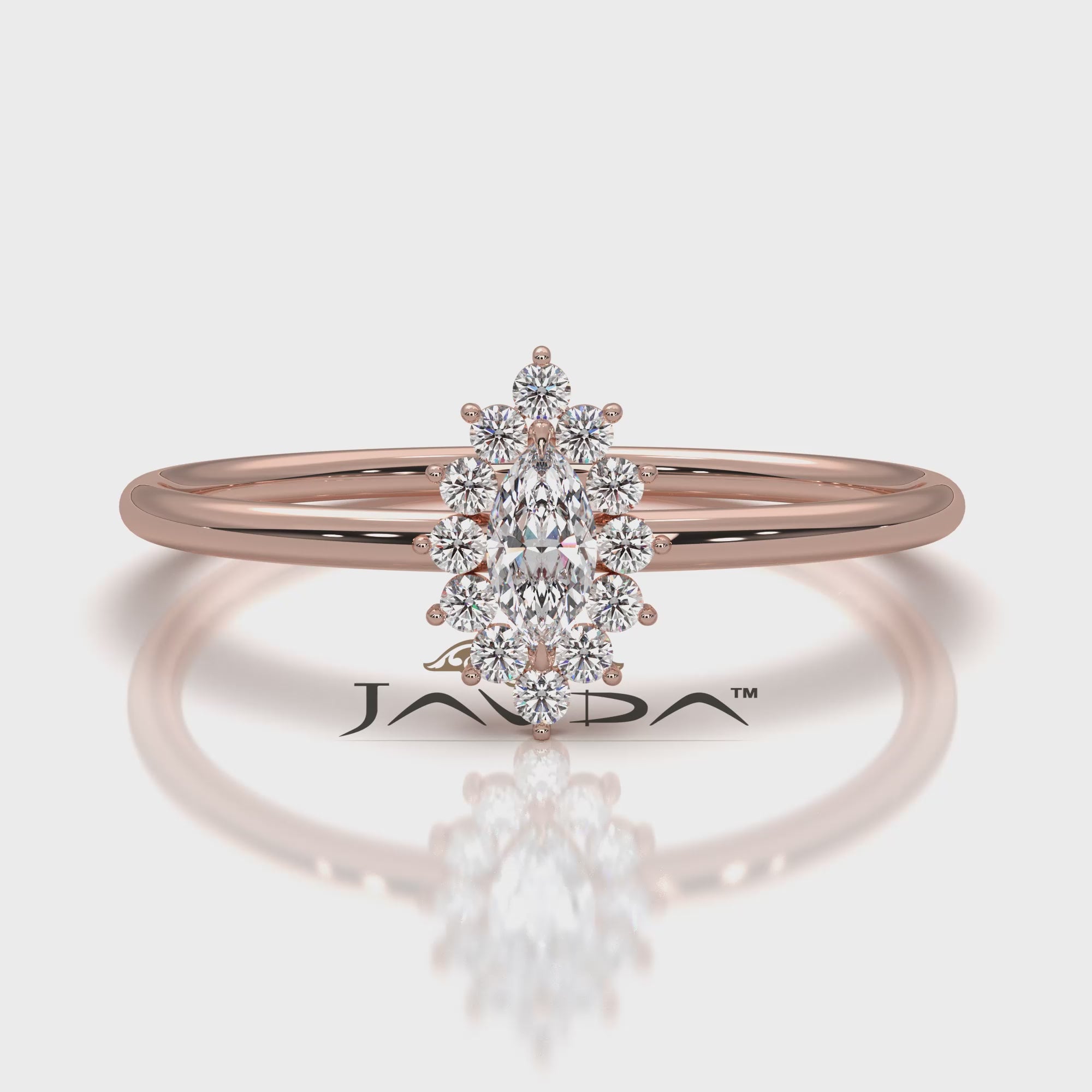 Sunburst Halo Marquise Lab Diamond Minimalist Fashion Ring in 0.16ctw.