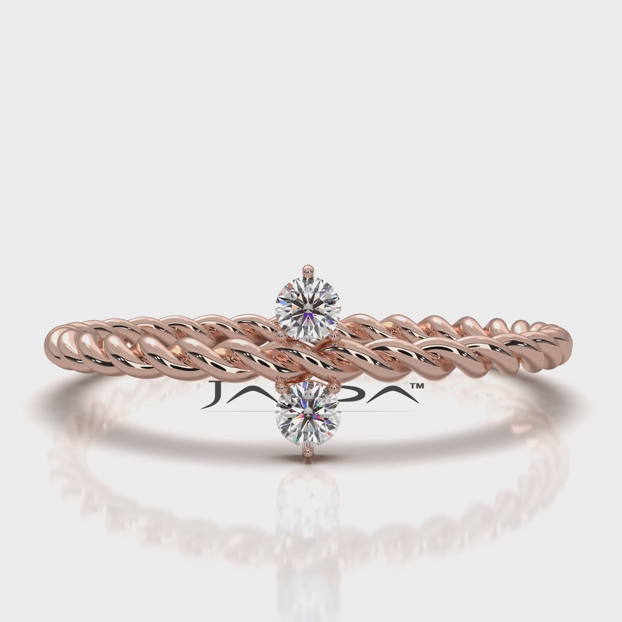 Twisted Rope 2 Stone Round Lab Diamond Fashion Ring 0.08ctw.