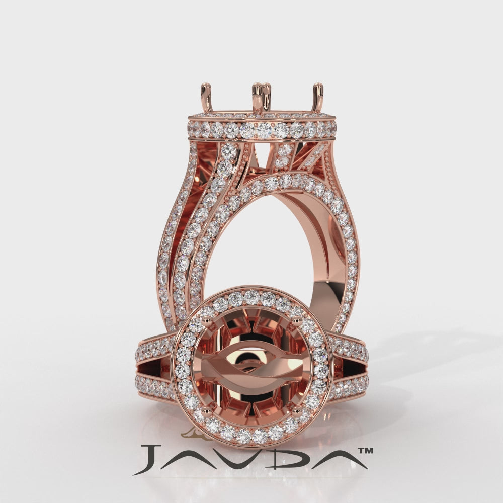 Halo Pave Set Round Lab Grown Diamond Engagement Round Semi Mount Elegant Ring 1.5 Ct with High-Quality Diamond