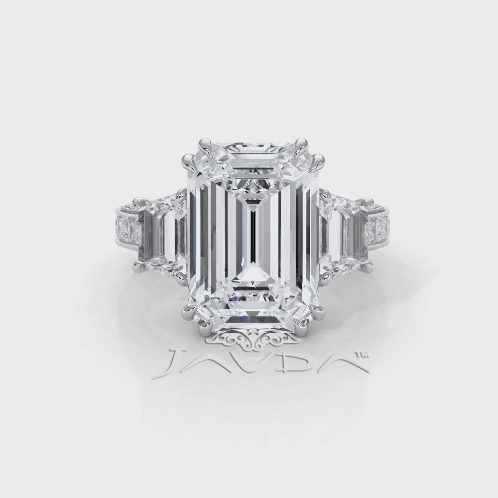 3 Stone Emerald Lab Grown Diamond Engagement Ring IGI 14k White Gold 6.57 Ctw.