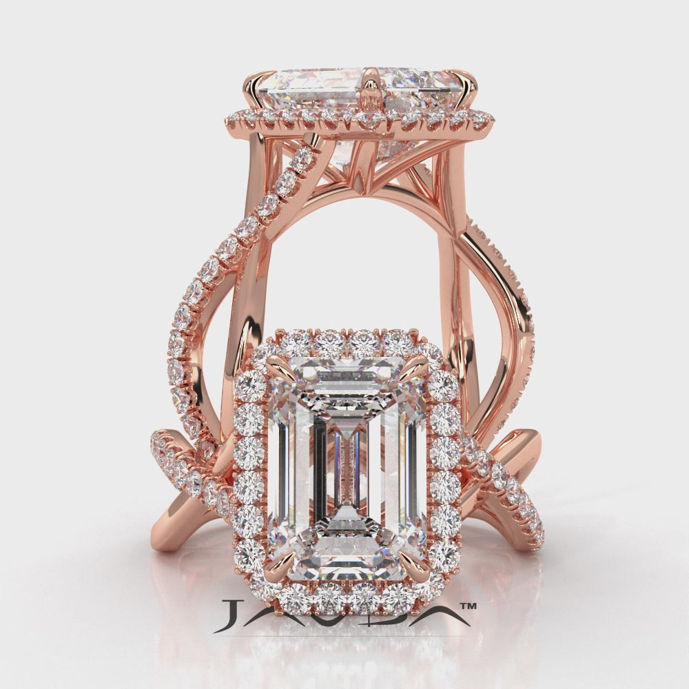 Twisted Halo XOXO Style Emerald Lab Grown Diamond Engagement Ring