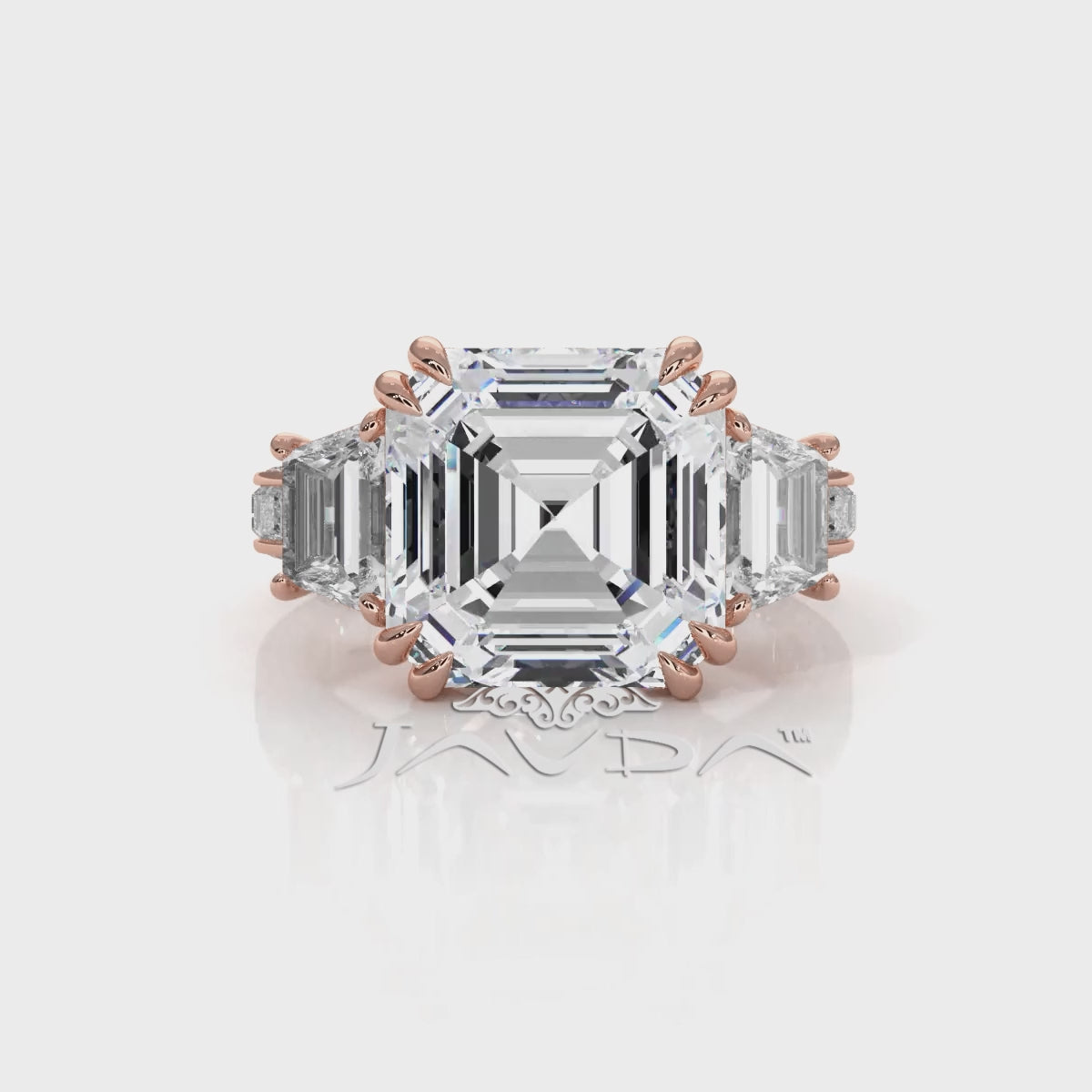 Asscher cut Lab Grown Diamond Engagement 3 Stone Ring IGI Certified 14k White Gold 8.7 Ctw.