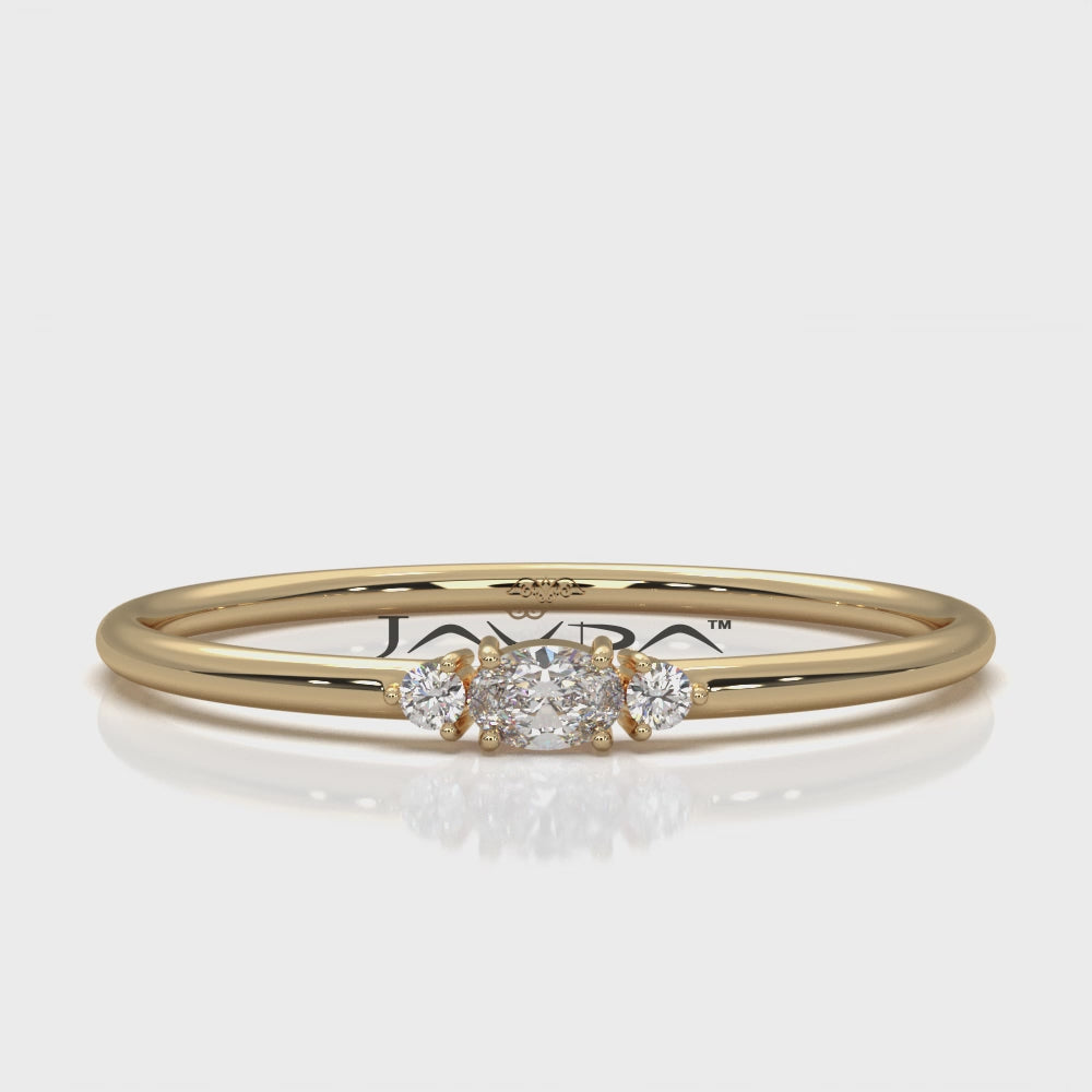 Slim Minimalist 3 Stone Prong Set Oval Lab Diamond Fashion Ring 0.061ctw.
