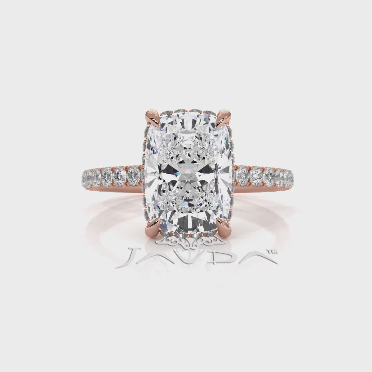French U Pave Set Hidden Halo Lab Grown Diamond Engagement Ring IGI Certified 3.52 Ctw.
