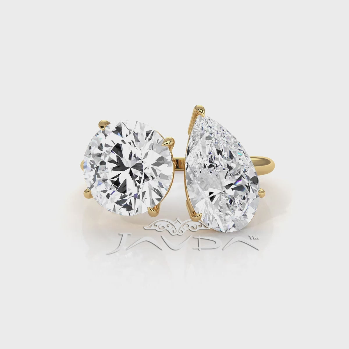 2Stone Round Pear Diamond Engagement Prong Set 14K White Gold 4.58 Ctw.