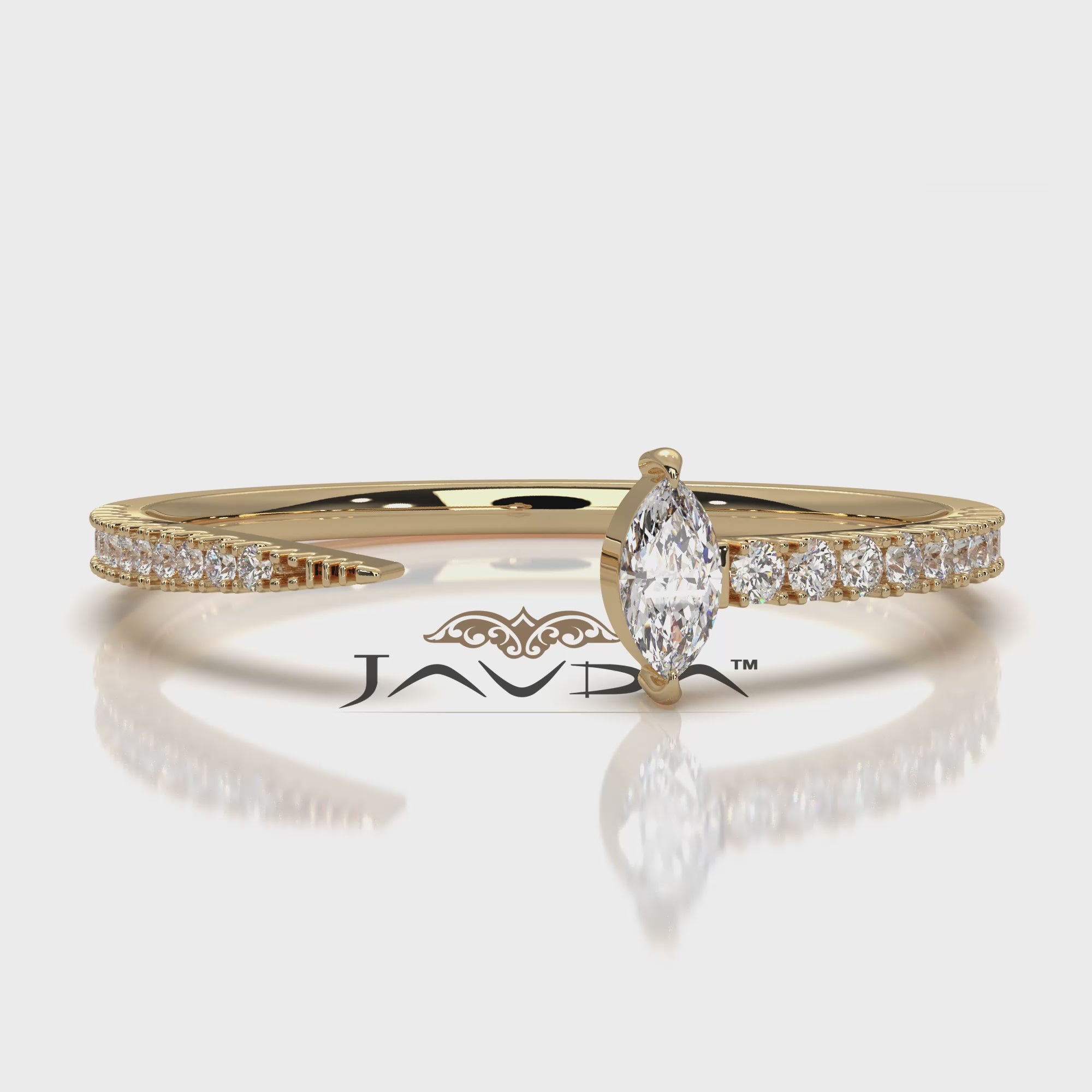 Stackable Marquise Lab Diamond French U Cut Pave Set Open Ring 0.16ctw.