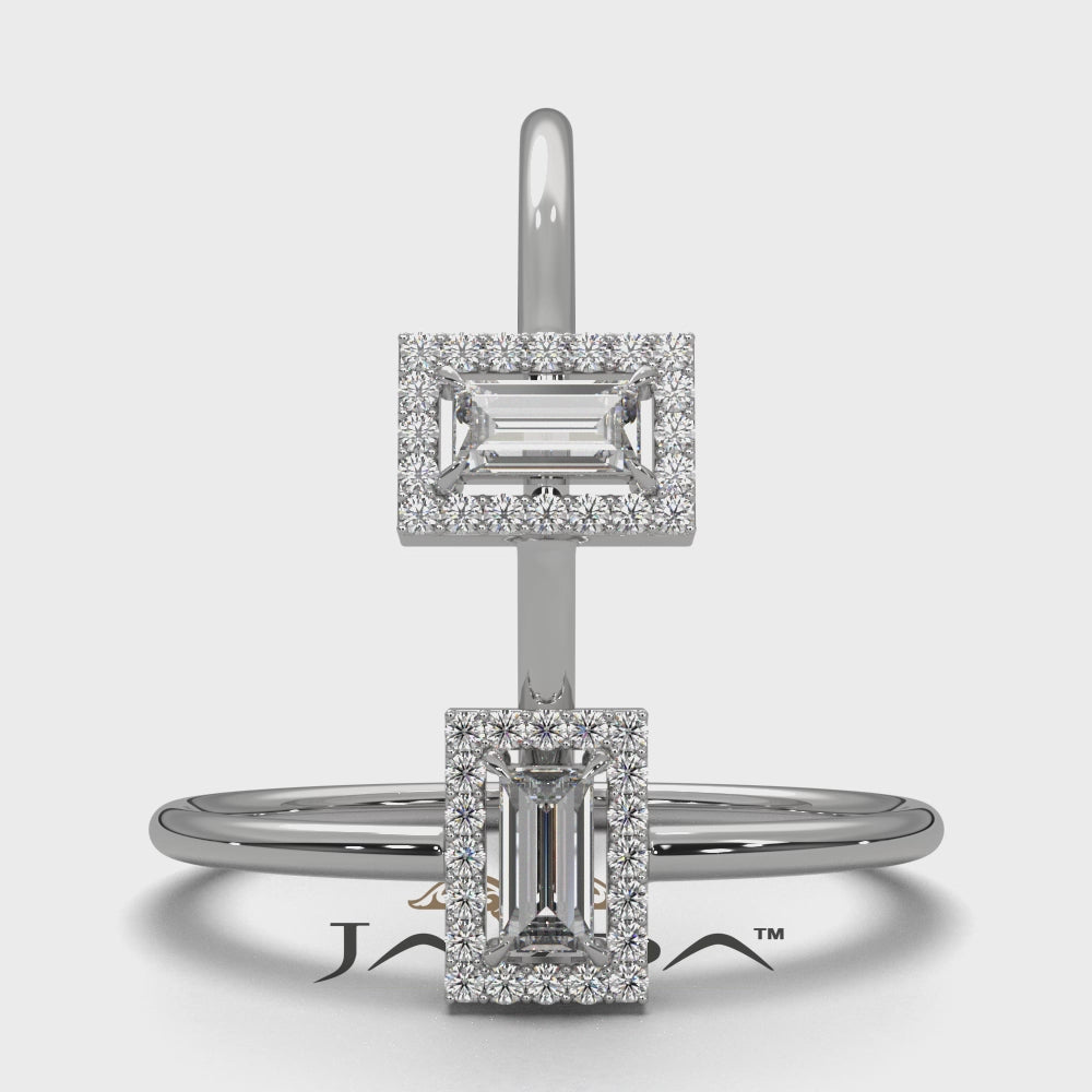 Slim And Dainty Baguette Halo Lab Diamond Engagement Ring 0.17ctw.