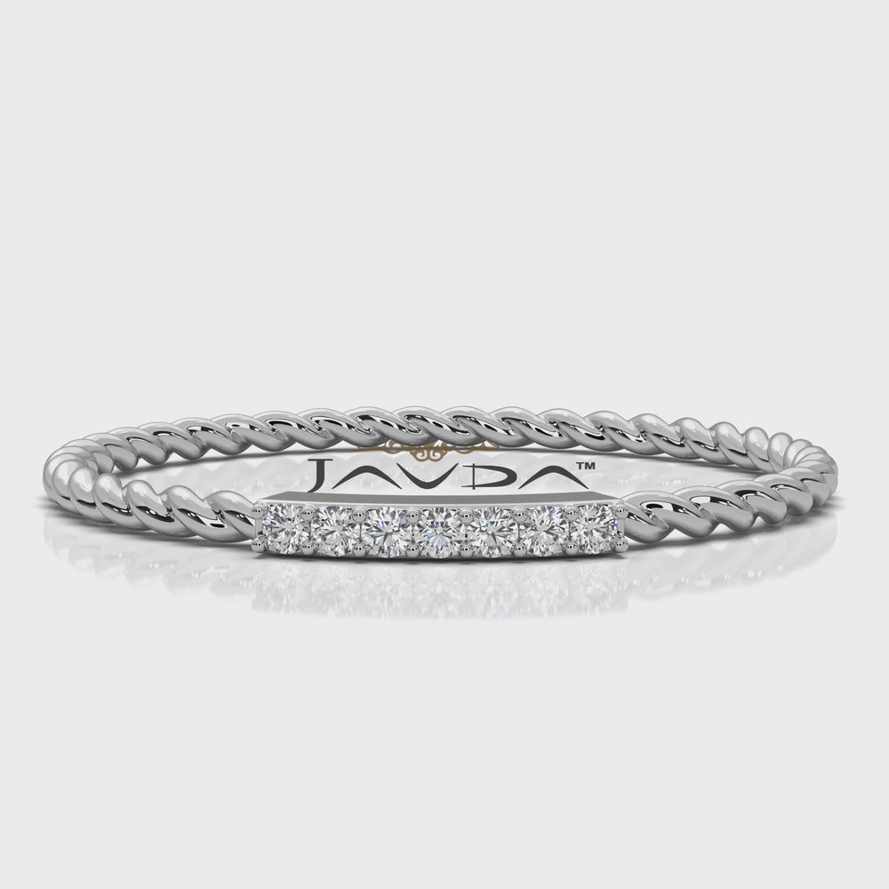 Twisted Stackable Minimalist Round Lab Diamond Bar Fashion Ring 0.03ctw.