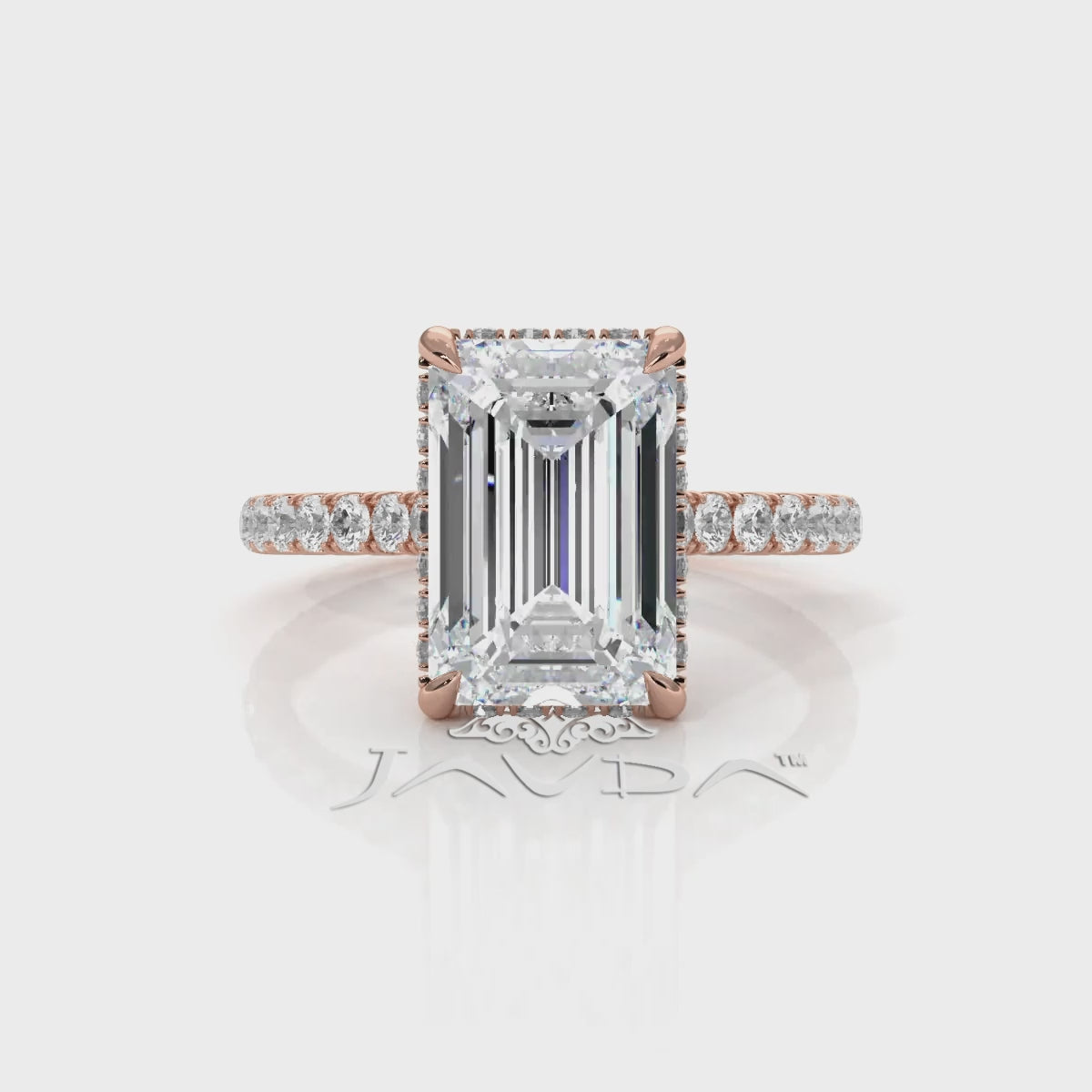 French U Pave Set Hidden Halo Lab Grown Diamond Engagement Ring IGI Certified 3.52 Ctw.