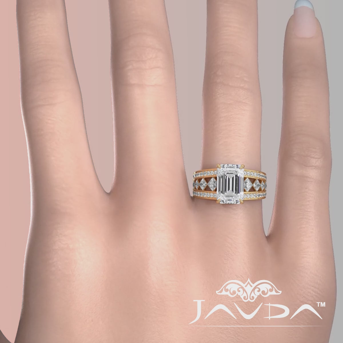 Emerald Cut Lab Grown Diamond Engagement Ring 4.25 Ct IGI Certified with Side Stones