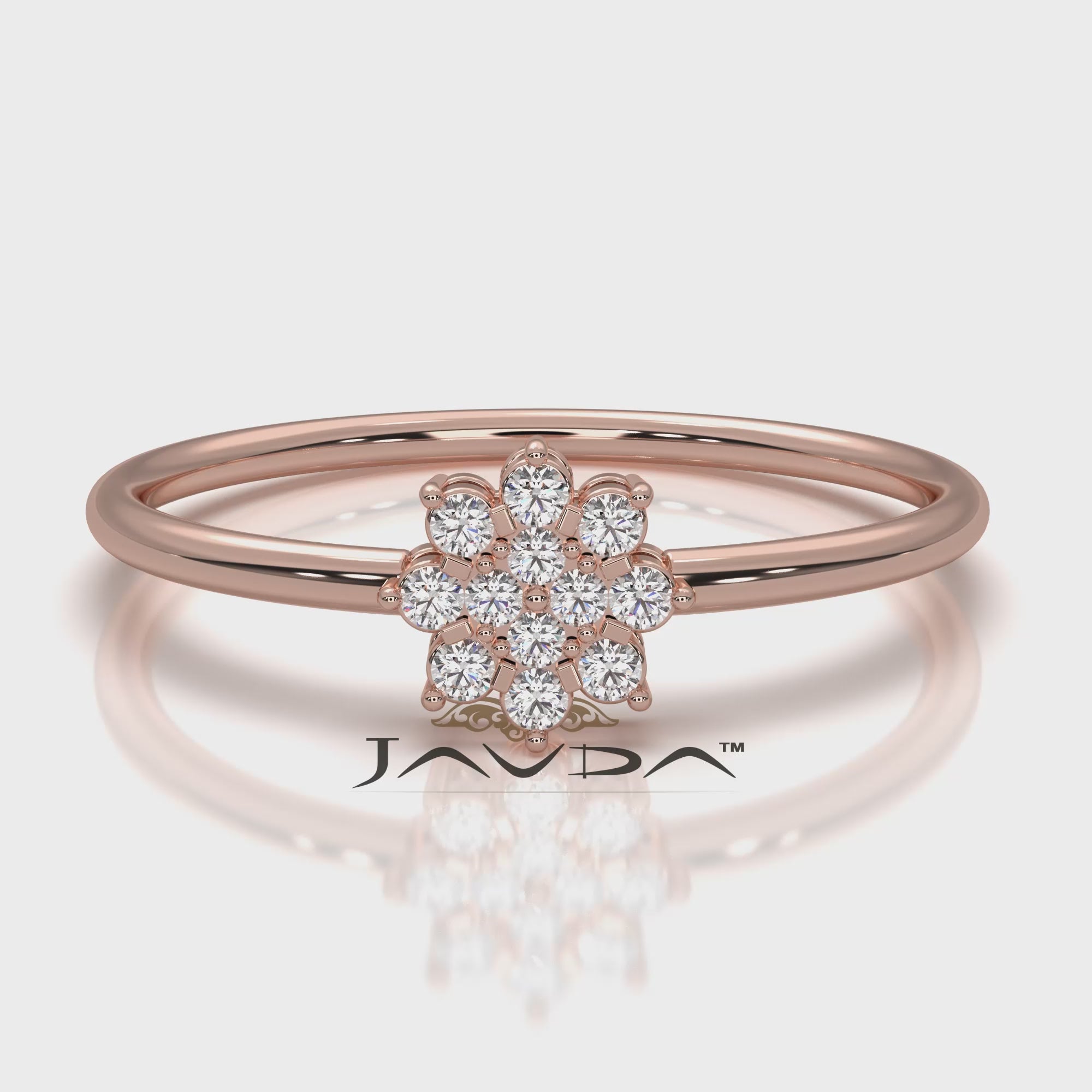 Floral Design Cluster Minimalist Round Lab Diamond Promise Ring 0.07ctw.