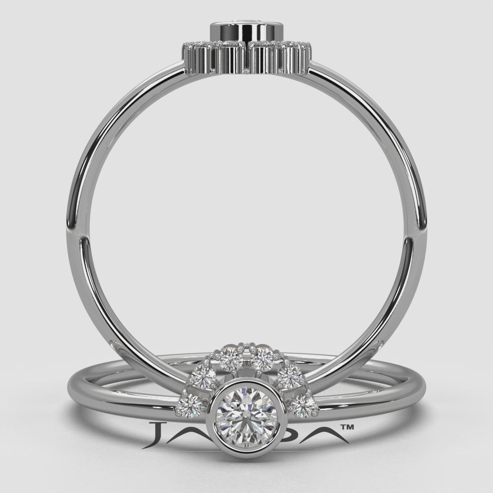 Half Moon Bezel & Prong Set Fashion Round Lab Diamond Ring 0.13ctw.