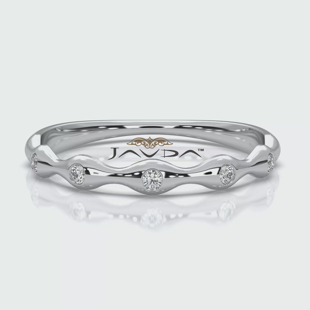 Delicate Bamboo Round Lab Diamond Bezel Set Wedding Ring 0.04ctw.