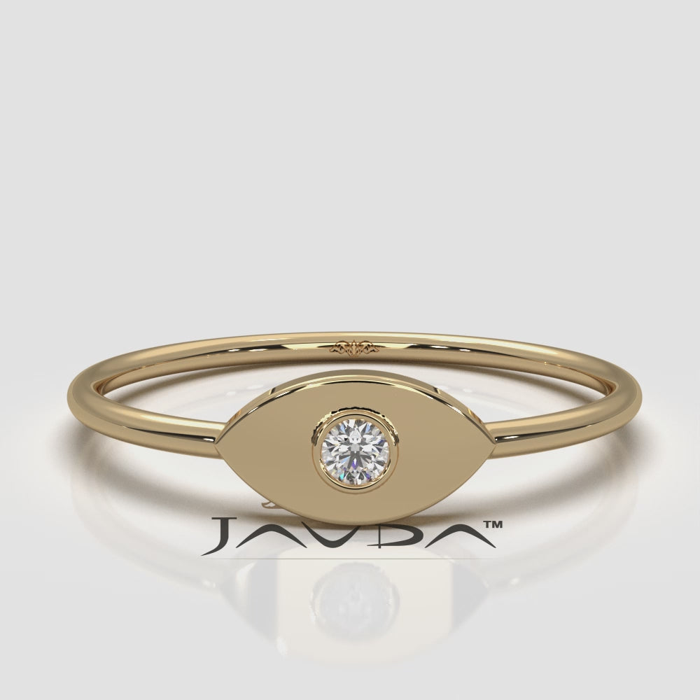 Women's Round Bezel Set Lab Diamond Evil Eye Fashion Ring 0.03ctw.