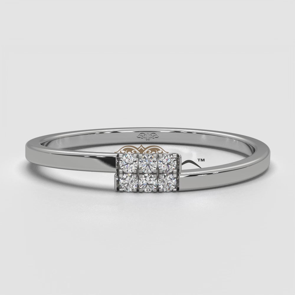 French U Cut Pave Set 6 Stone Slim Round Lab Diamond Fashion Ring 0.06ctw.