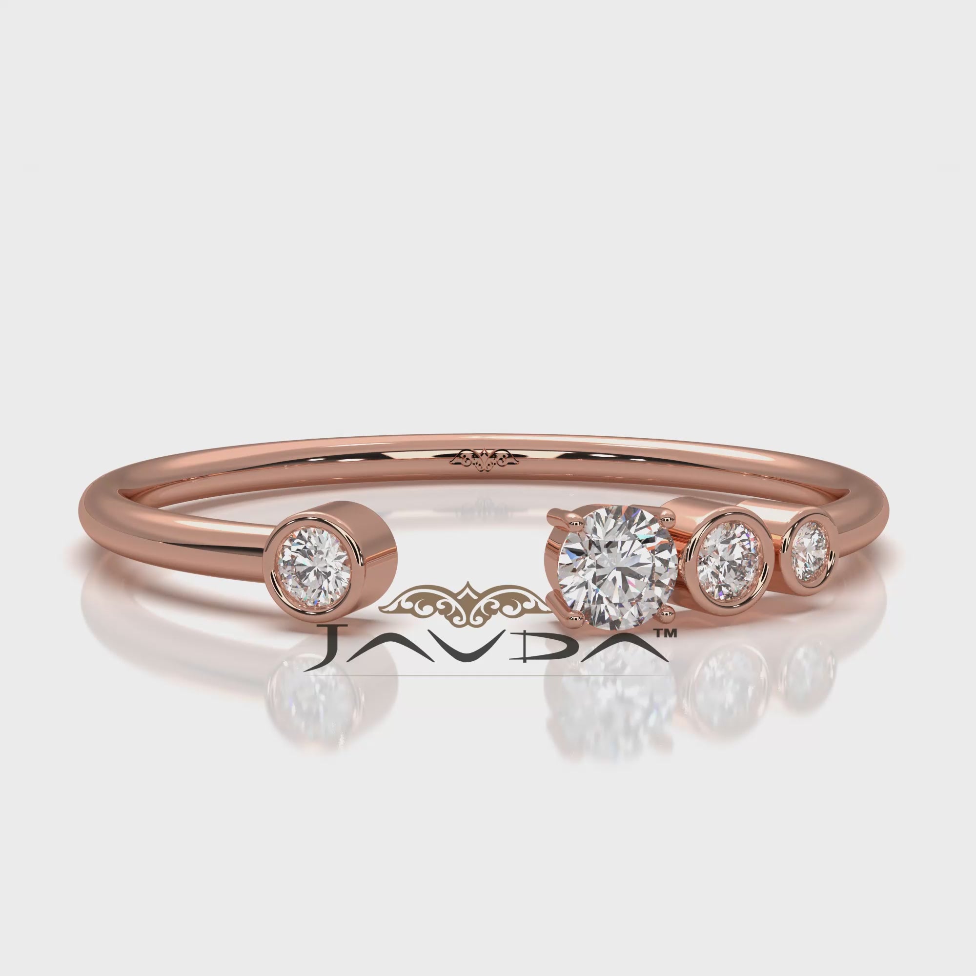 Minimalist Open Cuff Bezel Prong Round Lab Diamond Fashion Ring 0.12ctw.