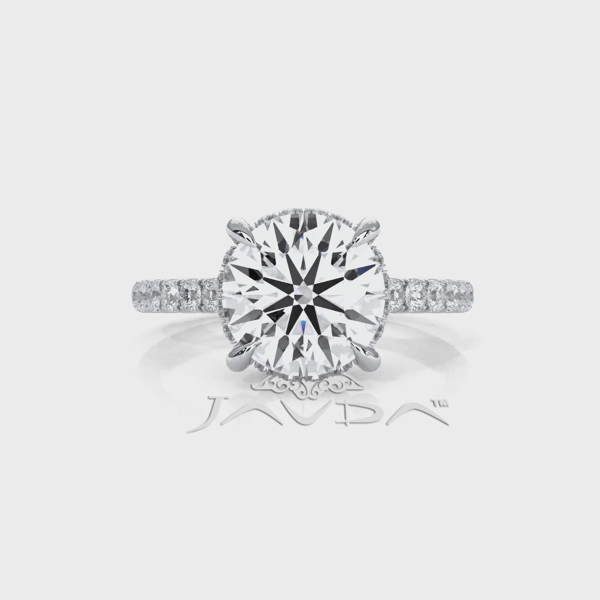 French U Pave Set Hidden Halo Lab Grown Diamond Engagement Ring IGI Certified 3.52 Ctw.